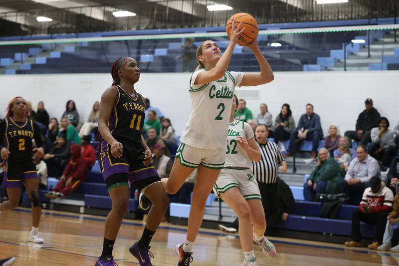 Providence’s Eilish Raines draws the shooting foul against Thornton Fractional North in the Class 3A Hillcrest Sectional semifinal game on Tuesday, Feb. 24, 2026 in Hillcrest.