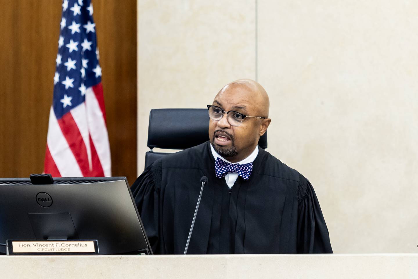 Will County Judge Vincent Cornelius presides over the trial of Patrick Gleason at the Will County Courthouse on Sept. 24, 2025.