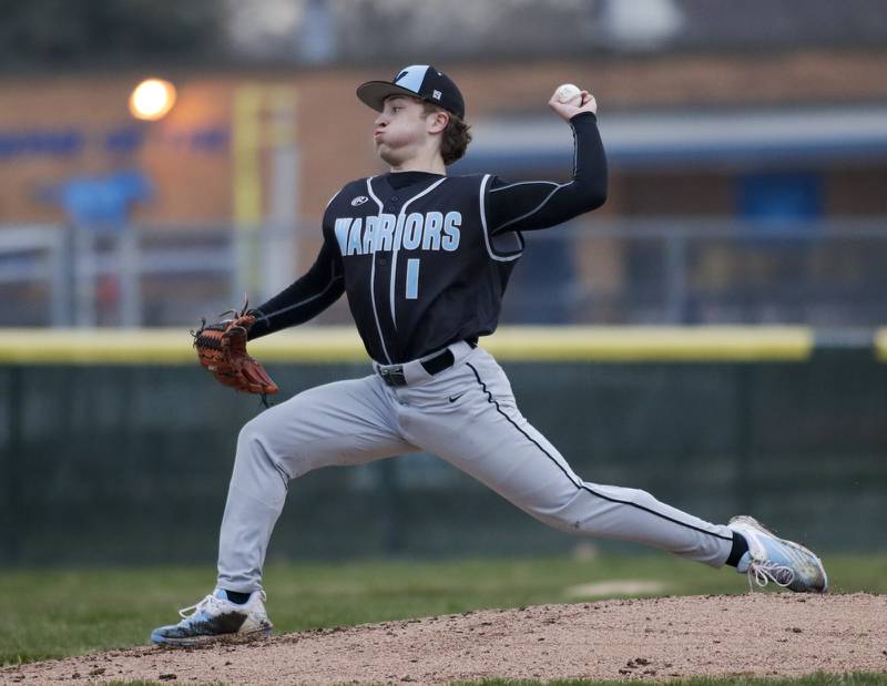Willowbrook’s Max Vaisvila delivers a pitch against Downers Grove South during a game in Downers Grove on Tuesday, April 5, 2022.