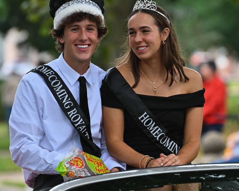 Crystal Lake Central H.S. homecoming king and queen seen during their 100 year anniversary homecoming day parade on Saturday, Sep. 16, 2023 in Crystal Lake. The parade began at the high school and made its way through downtown Crystal Lake.