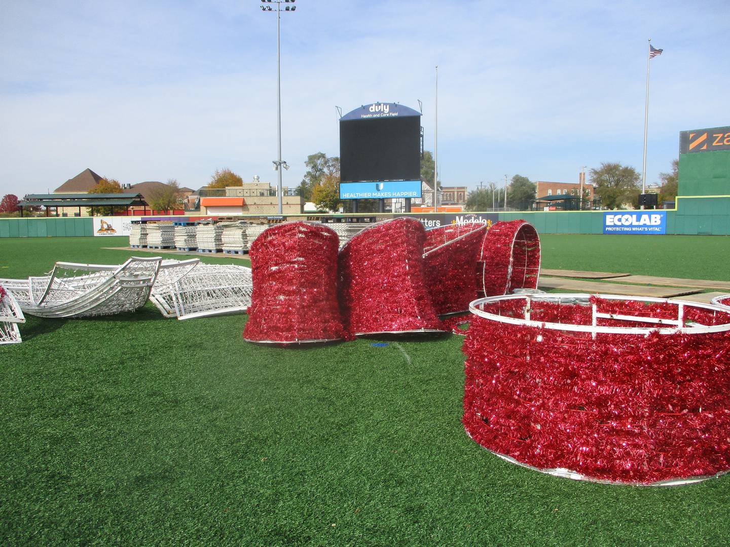Holiday decorations began arriving Tuesday at Slammers Stadium in Joliet for the Glow Holiday Festival. Oct. 29, 2024