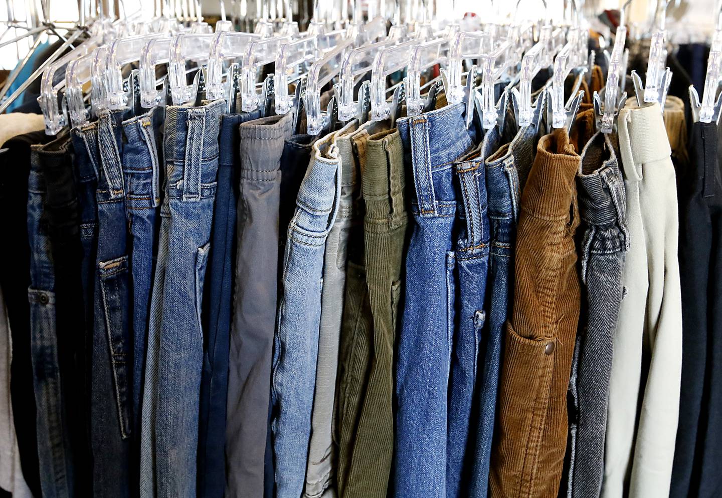 Clothing in the new shop for homeless and low income people in the Woodstock Depot on Wednesday, Oct. 23, 2024, in Woodstock.