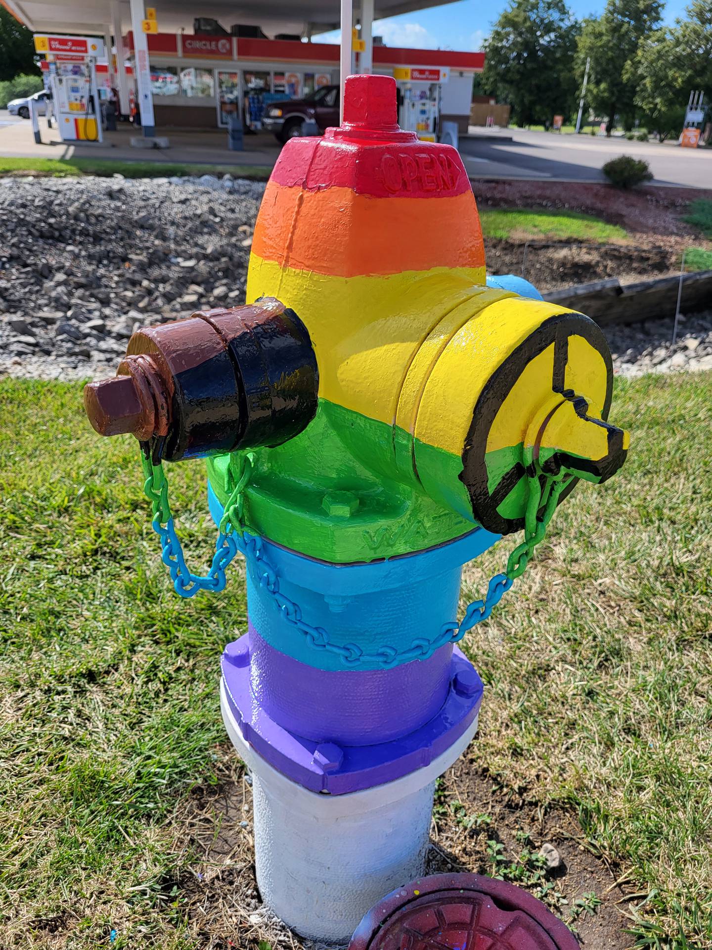 Chrissy Swanson’s pride and transgender-painted fire hydrant at State Street at Kirk Road in Geneva has been vandalized four times. Swanson repainted it after it was spray painted red on July 23, then it had paint scraped off by July 24. Swanson vowed to continue to repaint it.