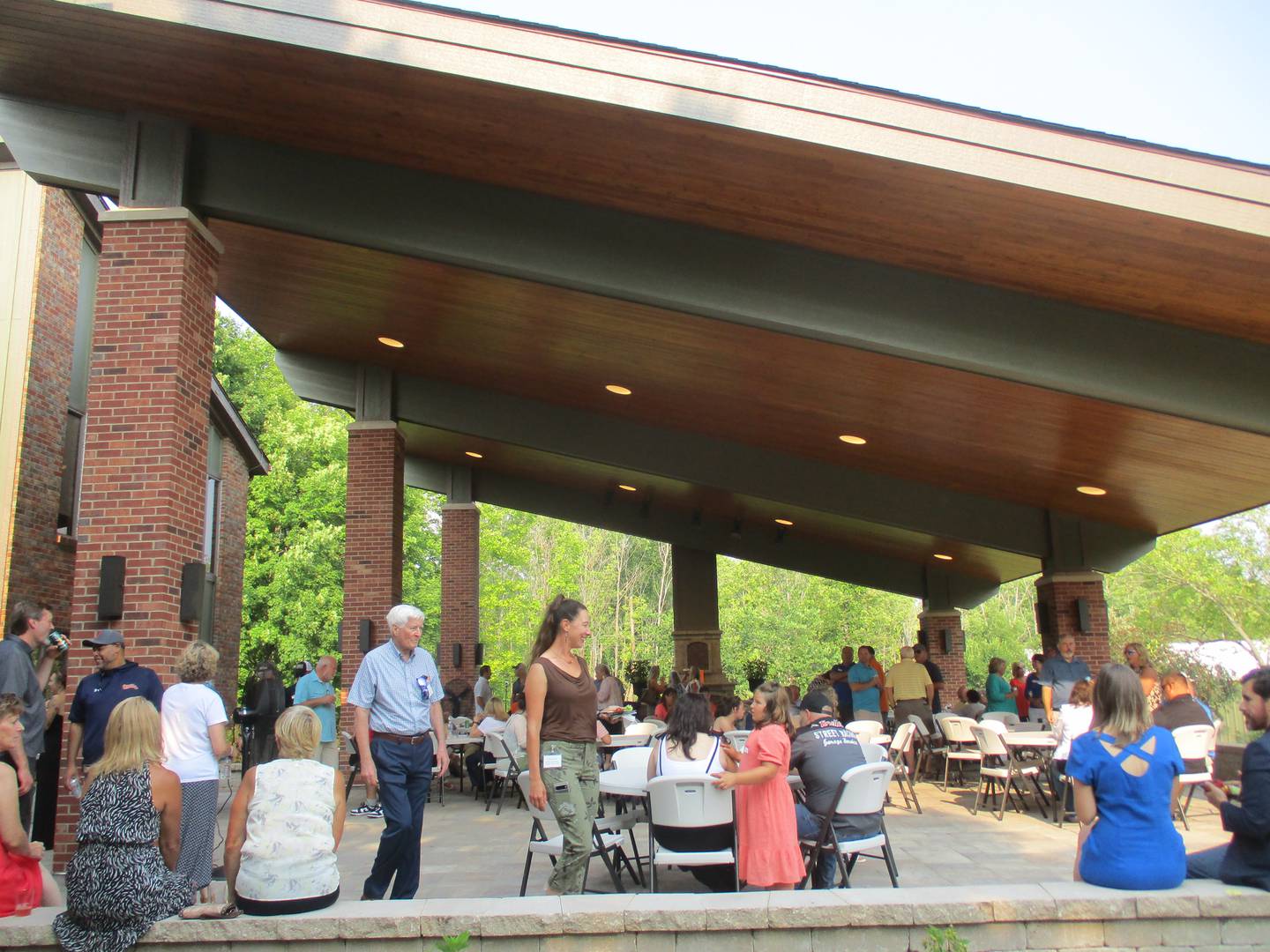 The roof covering the 3,000-square-foot pavilion at the Pickerill Estate House is angled to match the roof lines of the house. County officials inaugurated the project on July 15, 2023.