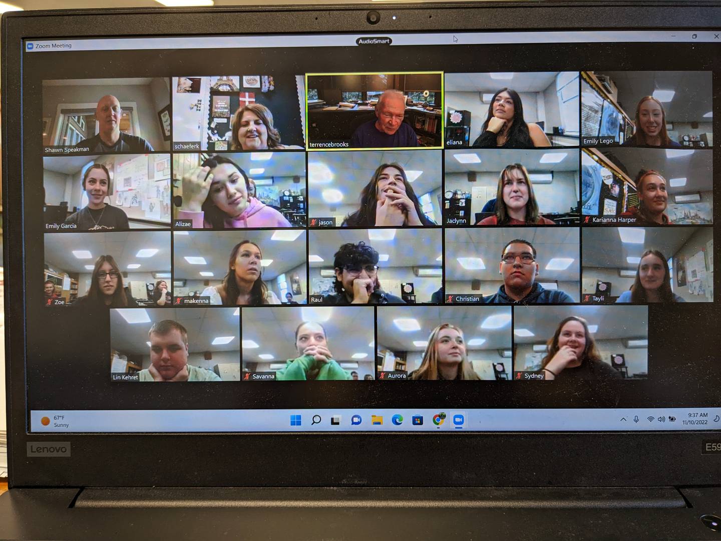 It's a full house as members of the Rock Falls literature genre studies class have a discussion with fantasy author Terry Brooks on Nov. 10 after teacher Kelly Schaefer arranged the session by attending a book signing in October.