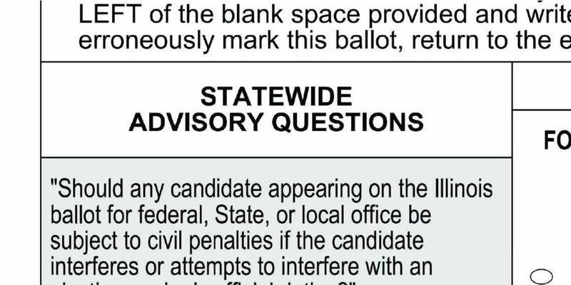 A sample ballot from Danville depicts the advisory questions that will appear on Illinois ballots this year.