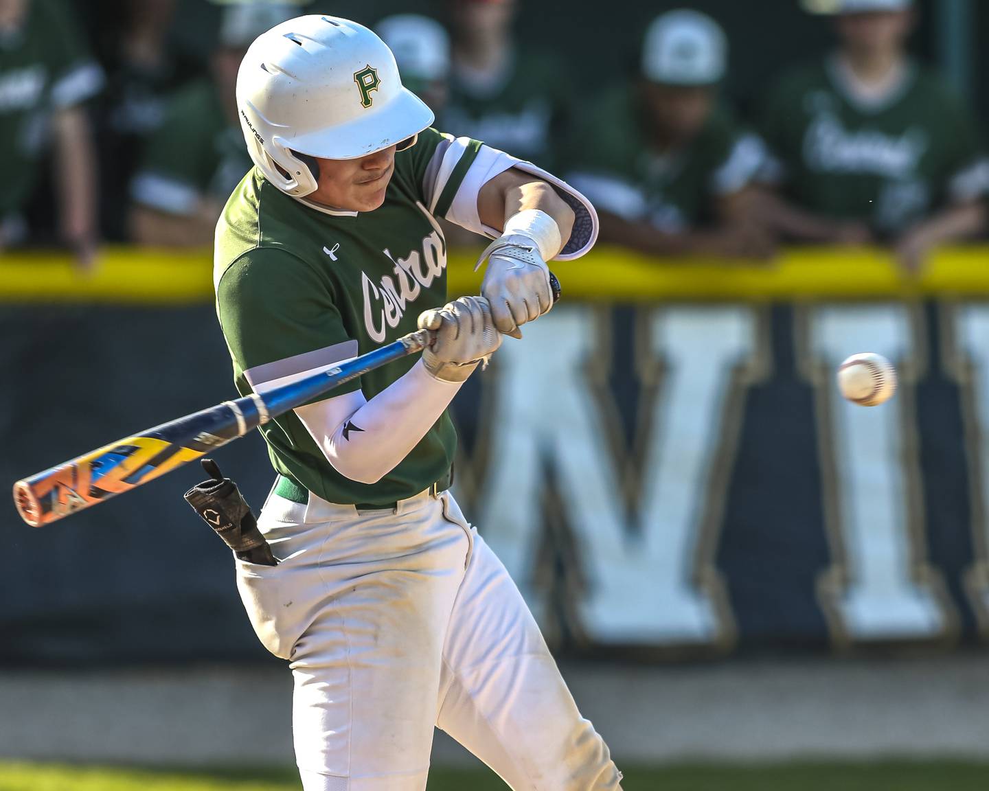 Plainfield Central's Michael Arroyo (5) swings at a pitch during baseball game between Romeoville at Plainfield Central Tuesday, April 29, 2025 in Plainfield.