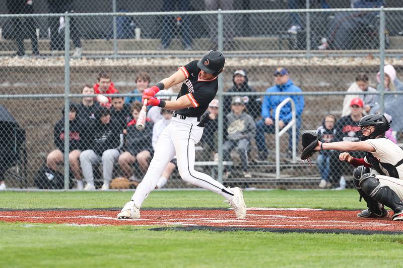 Lincoln-Way West’s Cole Crafton connects against Lincoln-Way Central on Monday, May 8, 2023 in New Lenox.