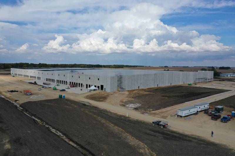 An aerial view of the new Ollie's distribution center on Tuesday, Sept. 26, 2023 in Princeton. The distribution center is 615,000 square foot, which is about the equivalent of 11 football fields. It will employ 200 people and serve 150 stores in the Midwest. The cost of the project is 68 million and will be completed in the summer of 2024.