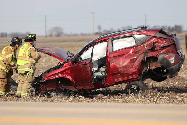 Photos: Car ends up in cornfield near Hinckley after two vehicle crash