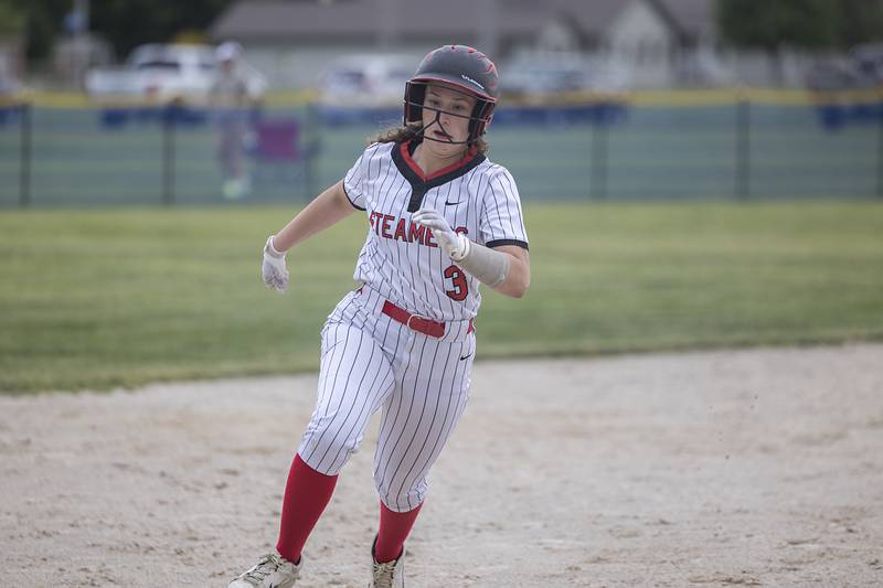 Fulton’s Madison Bolton rounds third against Newman Tuesday, May 19, 2026, at the Class 1A softball regionals at Newman.