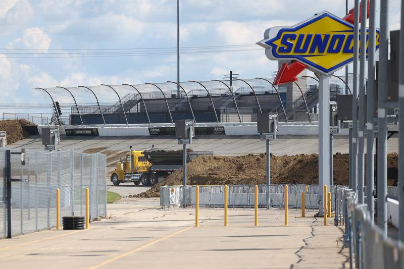 Dirt is piled near the pit entrance of the track on Tuesday for the motocross  at the Chicagoland Speedway as crew prep for Saturday’s SuperMotocross World Championship Finals in Joliet.