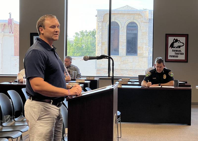 Sycamore High School Principal Brian Swanson talks about the school's collaboration with the Sycamore beautification committee for the Sycamore in Bloom program at City Council on June 17, 2024.