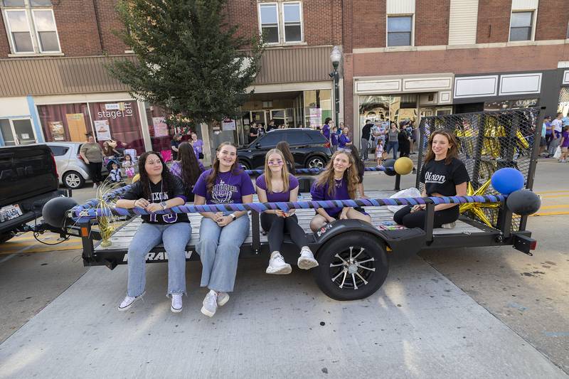 Members of the Dixon High School student council ride through the homecoming parade Friday, Oct. 3, 2025. The group’s efforts is what makes homecoming a successful week.