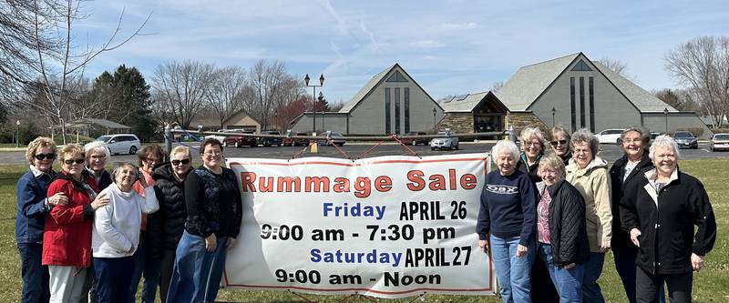 Yorkville Congregational United Church of Christ members who will be working at rummage and bake sale on April 26 and 27 are (from left) Regina Moe, June Davis, Nancy Kolowski, Ellie Gentile, Sue Kimes, Sandy Deridder, Pastor Elizabeth Hartung, Mary McCracken, Deb Steinbach, Pam Hamblin, Nancy Modery, Joanne Vitek, Pat Norr and Peg McCracken.