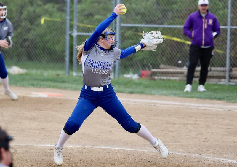 Princeton's Reese Reviglio delivers a pitch Tuesday .at Mendota.