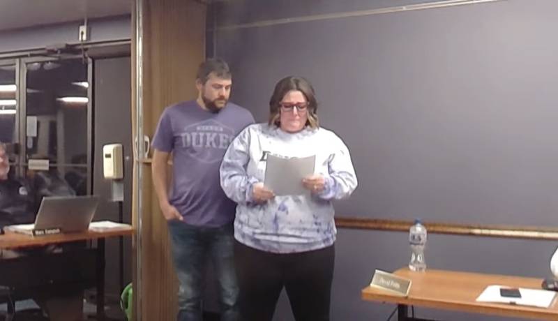 Maria Peterson (right), a kindergarten teacher at Washington School in Dixon, has a daughter who is a kindergartener at the school. During a school board meeting on Oct. 16, 2024, Peterson was emotional as she talked about the violence her daughter has been witnessing in her classroom.