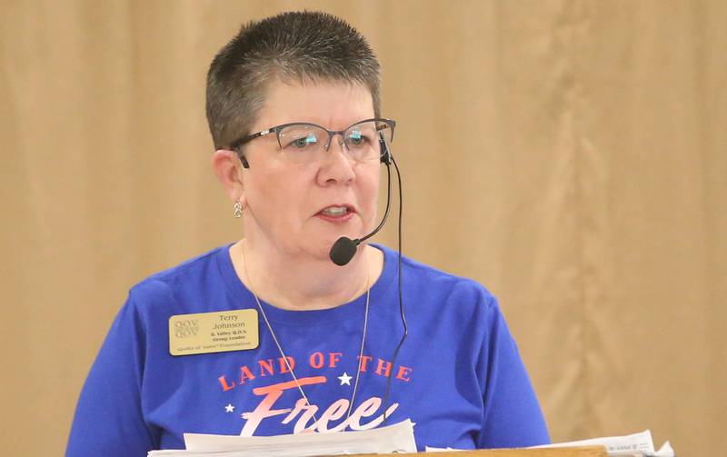 Terry Johnson, Illinios Valley Quilts of Valor group leader speaks during the Quilt of Valor ceremony on Saturday, April 19, 2025 at the Moose Lodge in Princeton.