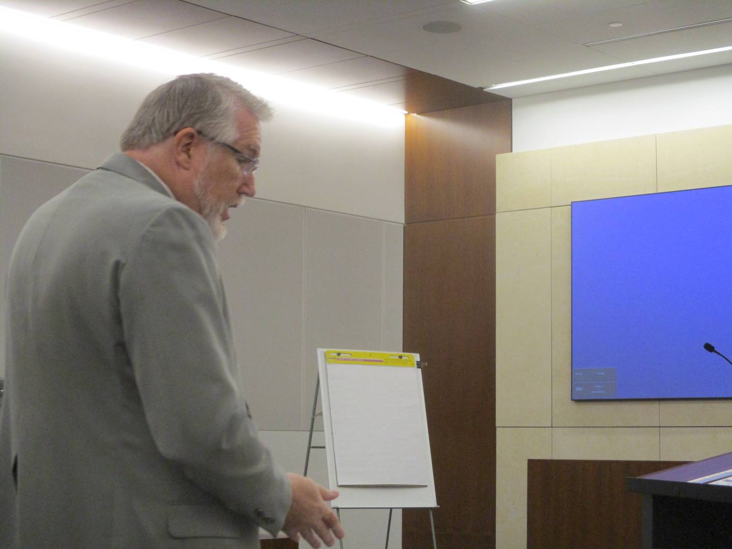 Will County Assistant State's Attorney Scott Pyles makes a case against Joliet Councilman Juan Moreno's legitimacy to hold office at a court hearing on Friday at the Will County Courthouse in Joliet. Sept. 26, 2025