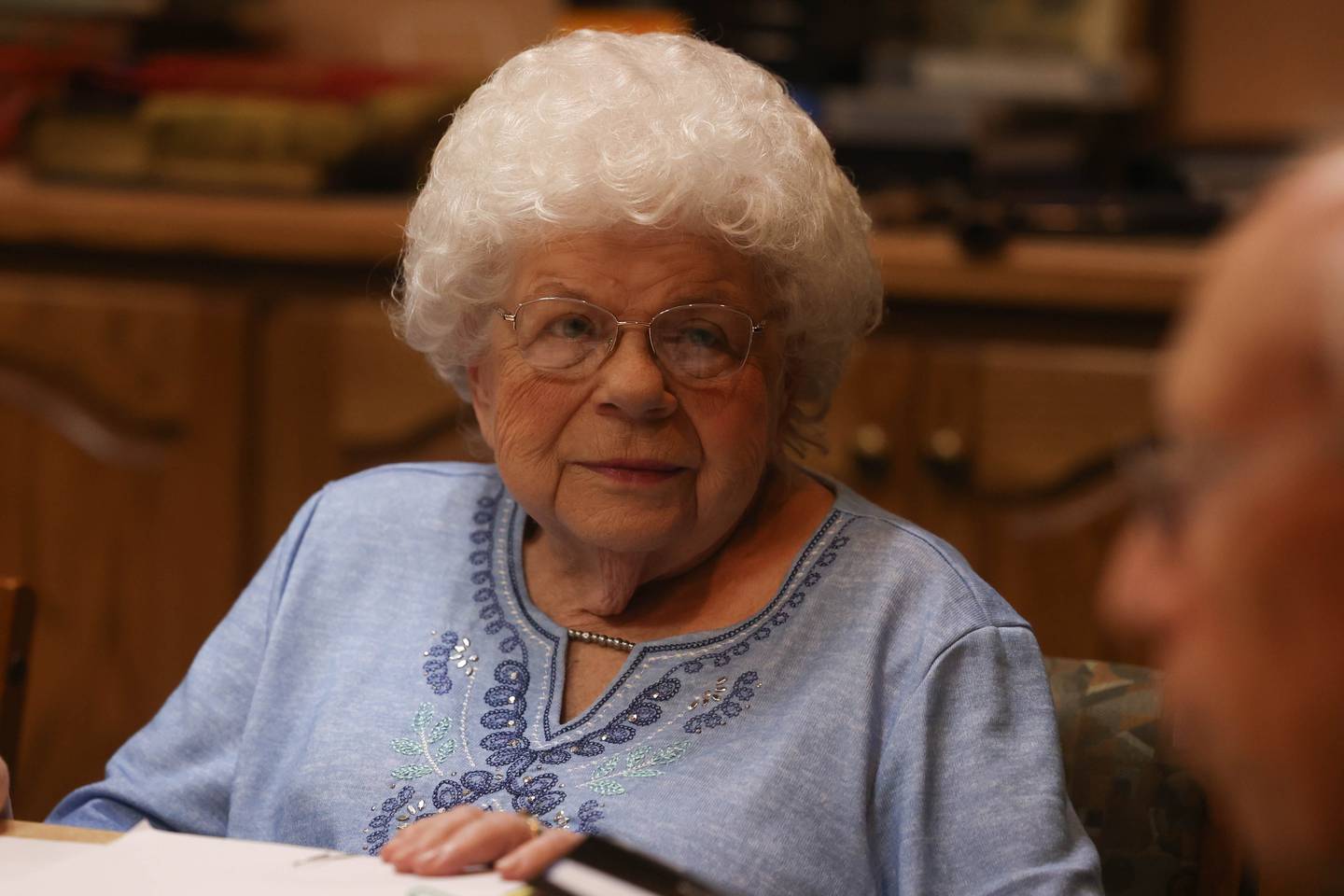 Elen Warning, 91 years old and a church member since 1952, attends a committee meeting at St. John’s United Church of Christ in Mokena on Wednesday, Sept. 14, 2022, in Mokena. St. John’s will celebrate the 100th anniversary of its current building on Sunday. The actual church community dates back to 1862.