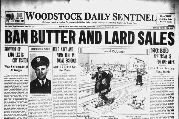 Historical covers for March 22: Ban butter and lard sales