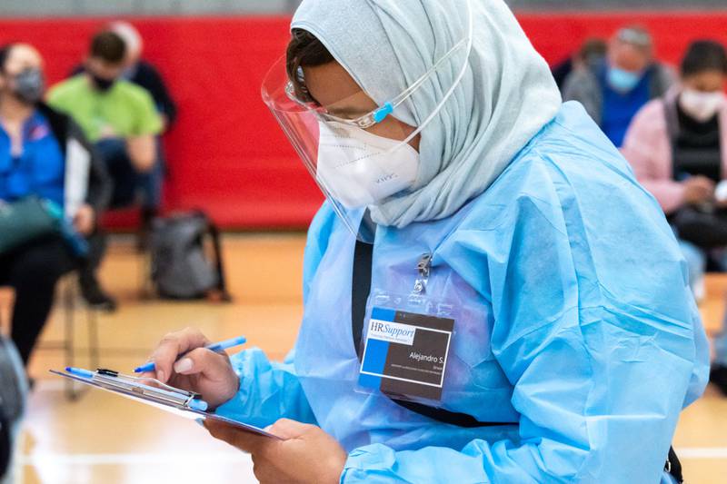 Waubonsee Community College’s COVID-19 community vaccine clinic.