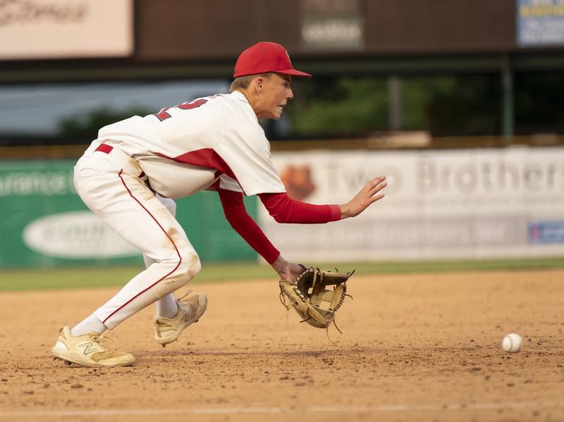 South Elgin's Nathan Kmiec fields a ground ball during the boys baseball Class 4A Kane County Cougars Supersectional against McHenry on Monday, June 9, 2025 at Northwestern Medicine Field in Geneva. Ryan Rayburn for Shaw Local