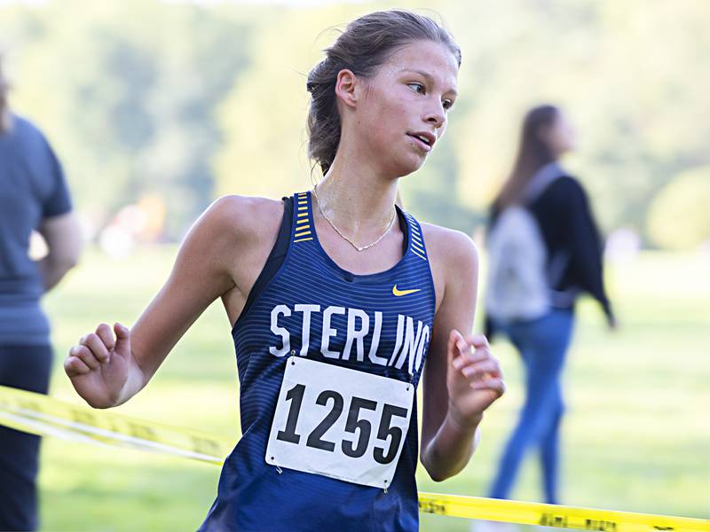 Sterling’s Rhylee Wade makes a turn at the Rock River Run Saturday, Sept. 23, 2023 at Hoover Park in Sterling. Wade was Sterling’s top female finisher taking 12th place.