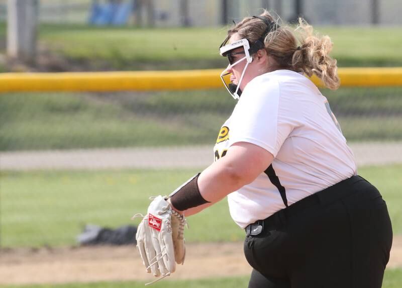 Putnam County's Kara Staley delivers a pitch to Henry-Senachwine on Tuesday, April 25, 2023 at Putnam County High School.