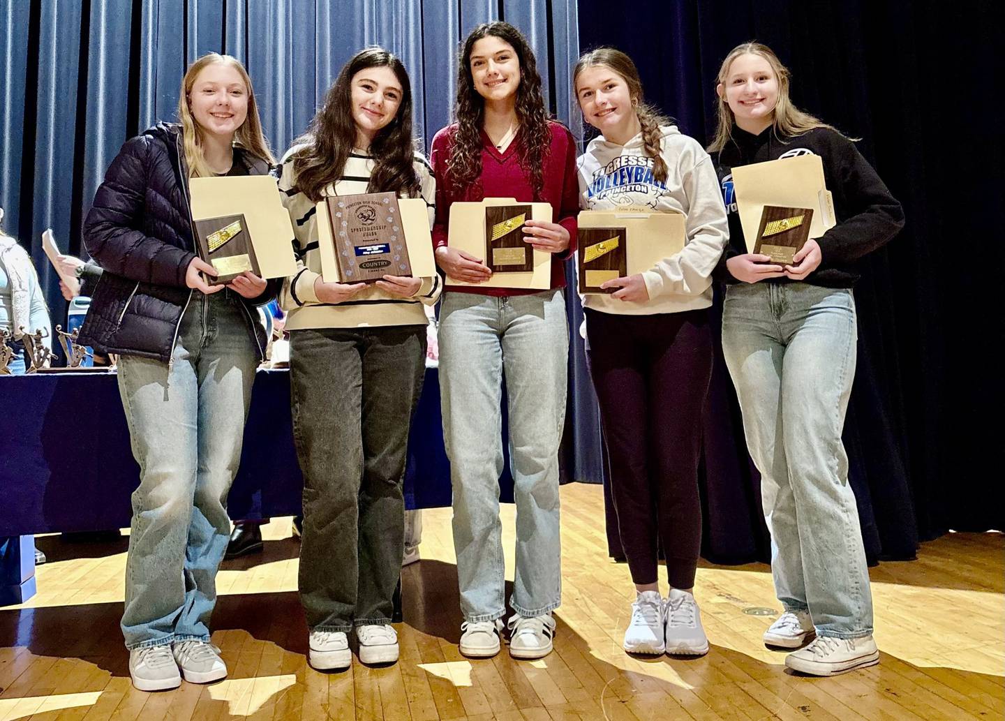 Freshmen award winners for the 2025 volleyball season at Princeton High School are (from left) Ellie Longeville
Kylie Johnston, Lenora Hopkins, Collyns Etheridge and Karter Transou.