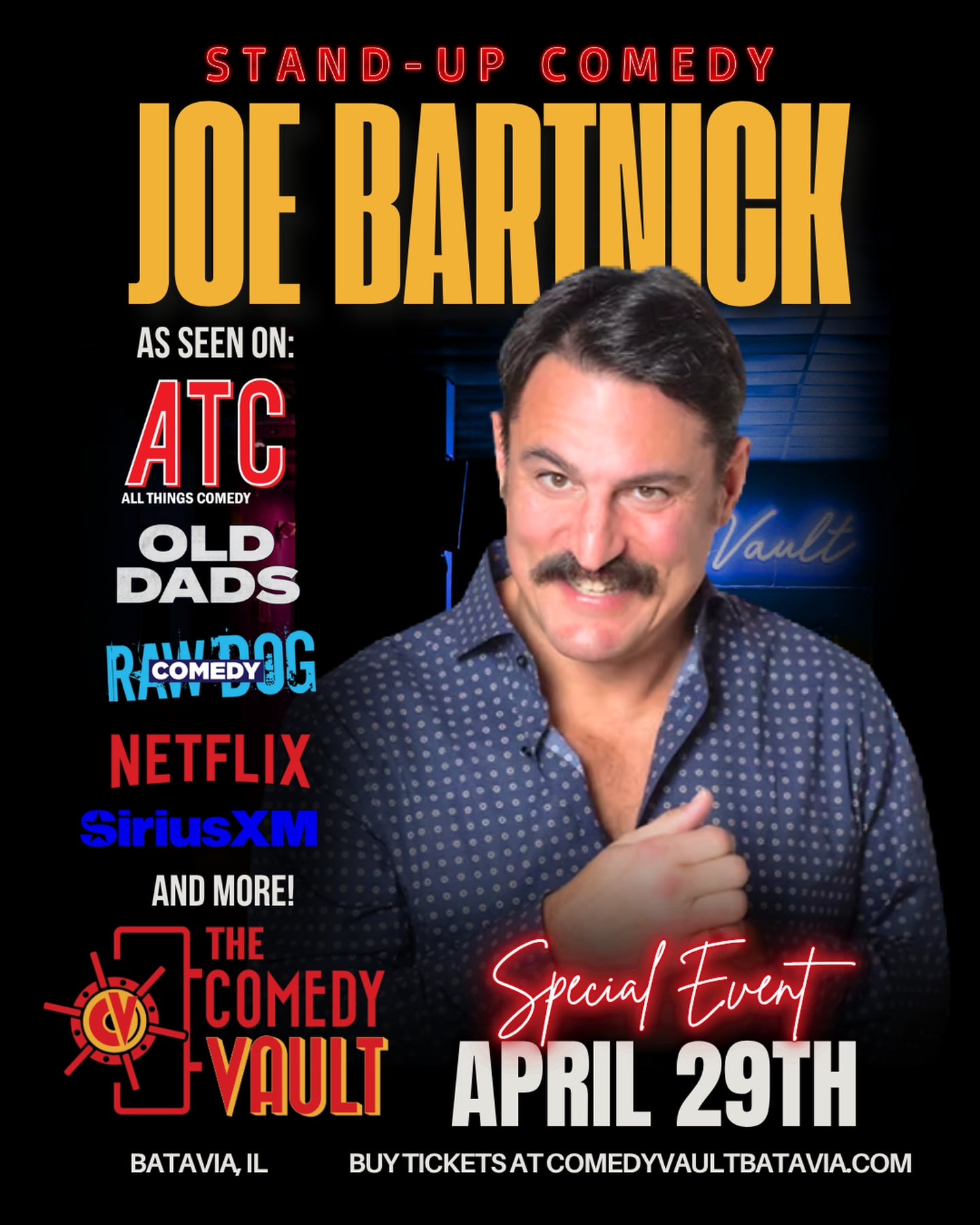 Joe Bartnick performs one night only on April 29.