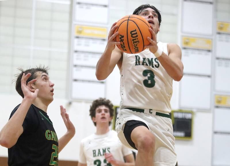 Grayslake Central’s Eric Brum glides toward the hoop against Crystal Lake South during Hinkle Holiday Classic varsity boys basketball tournament action on Thursday, Dec. 26, 2024 at Jacobs High School in Algonquin.