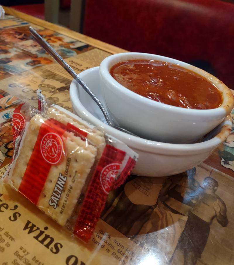 The chili at Teke's Bar and Grill is filled with ground beef and beans.