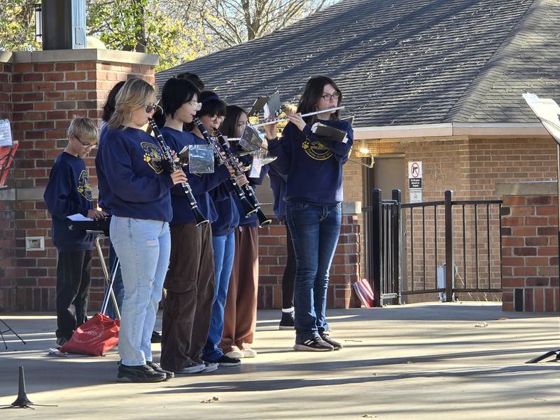 The Streator Grade School band performs patriotic songs Monday, Nov. 11, 2024, at City Park.