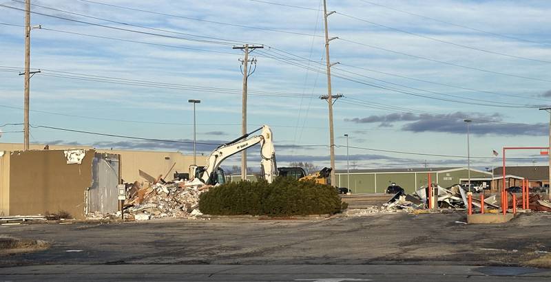 An excavator demolished the former Midland Bank building on Thursday, Jan. 16, 2025 at the southeast corner of Backbone Road and North Main Street in Princeton. The lot will be cleared and an Aldi will be erected sometime this year.