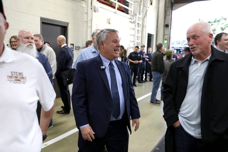 St. Charles Mayor Clint Hull greets friends and supporters before being sworn in on Monday, May 5, 2025 at the St. Charles Fire Department.