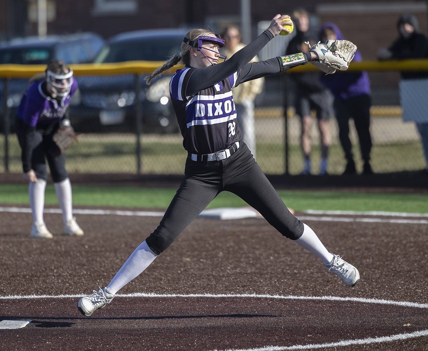 Dixon’s Allie Abell winds up for the pitch against Sterling Tuesday, March 25, 2025.