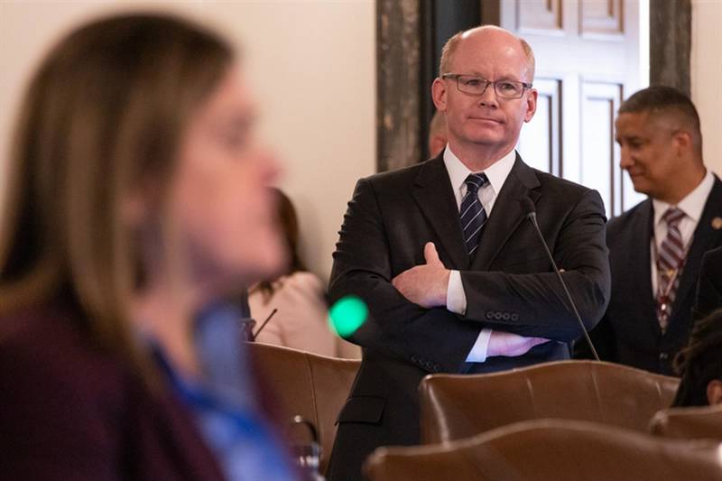 Senate President Don Harmon, D-Oak Park, is pictured during floor debate of a measure that would allow state courts to award punitive damages in wrongful death lawsuits.