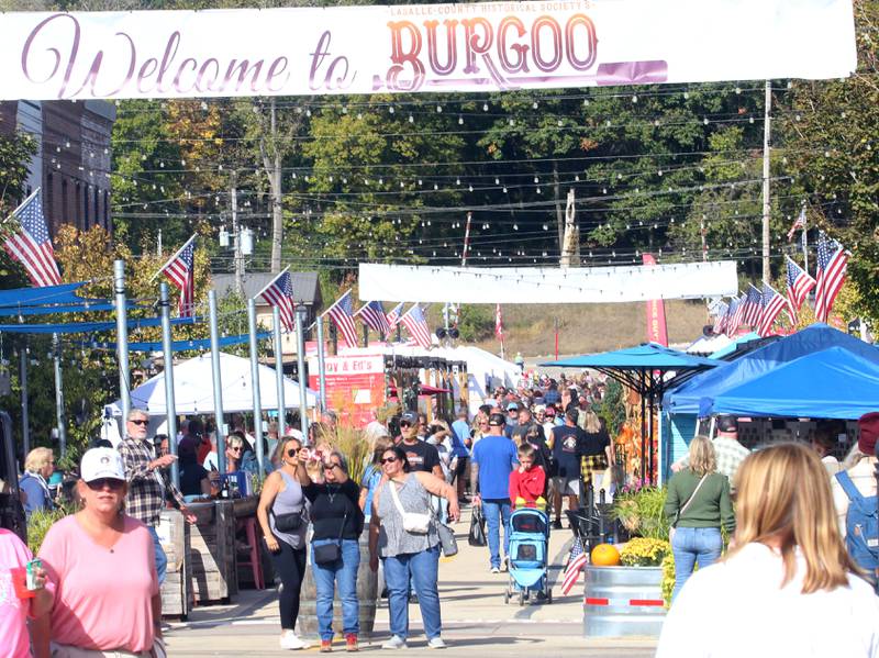 A view of the crowd walking down Mill Street during the 55th annual Burgoo Festival on Sunday, Oct. 12, 2025 in Utica.