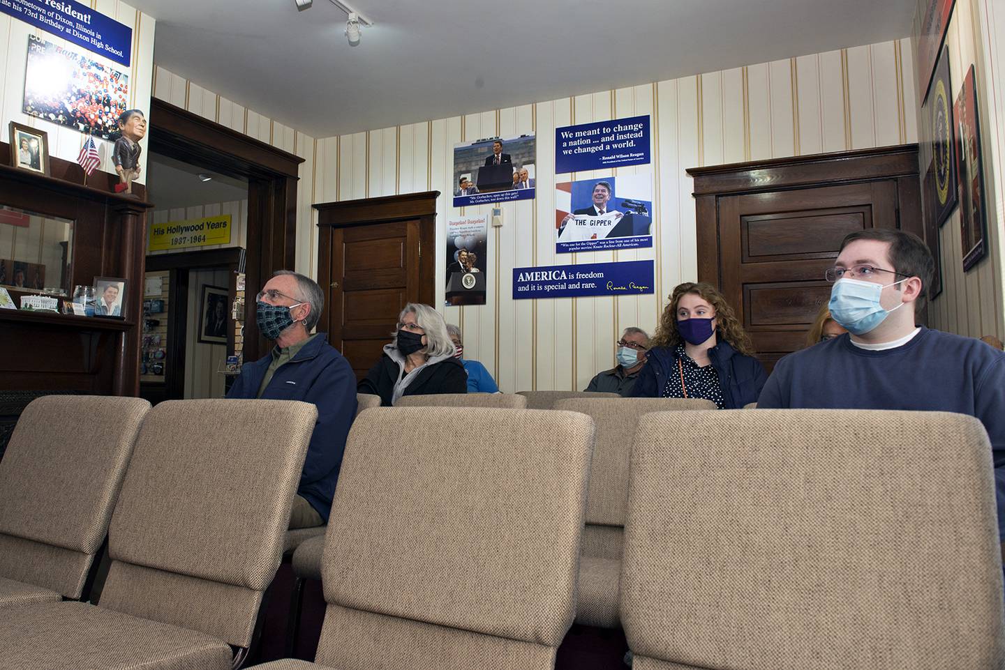 Volunteers, docents and board members listen as Gorman outlines the agreement between the YAF and the Ronald Reagan Home Preservation Foundation. The agreement will ensure the home stays financially viable and preserved.