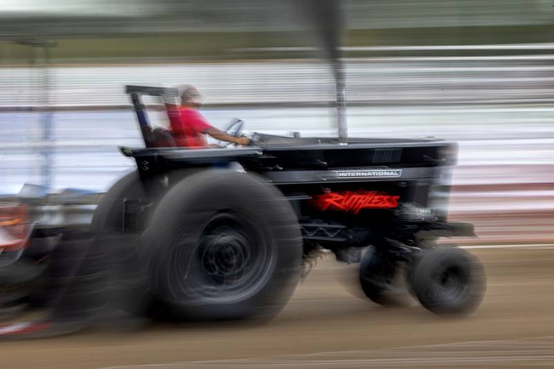 Mike Stenzel hauls down the track in this slow-shuttered photo Thursday, July 24, 2025, at the Lee County Fair in Amboy.