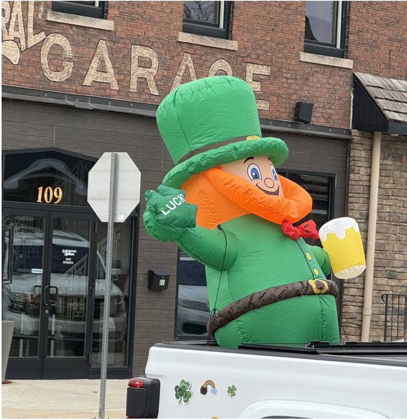 An inflatable St. Patrick at La Salle's 2026 St. Patrick's Parade.