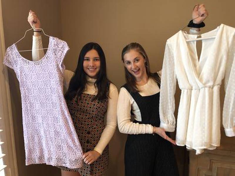 Pictured are, from left, Morgan Moreno and Alaina Frazier in 2018 before holding their first pop-up store for their non-profit Gifting For Thrifting.