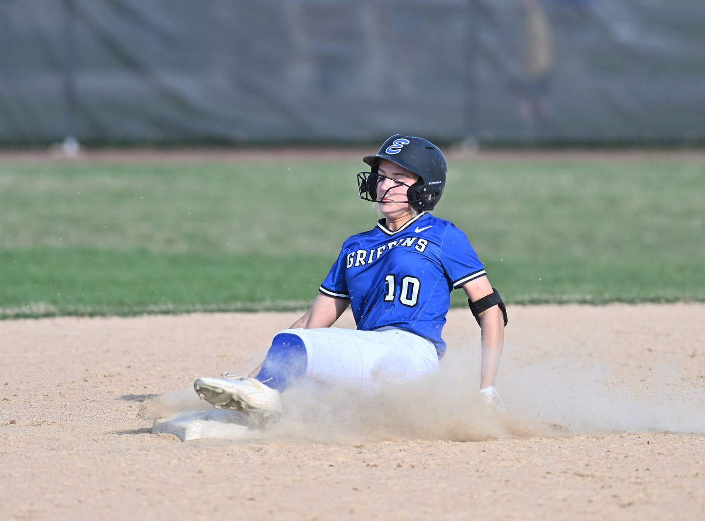 Lincoln-Way East's Maddie Henry slides to second base against Lincoln-Way Central during the conference game on Tuesday, April. 11, 2023, at Frankfort.