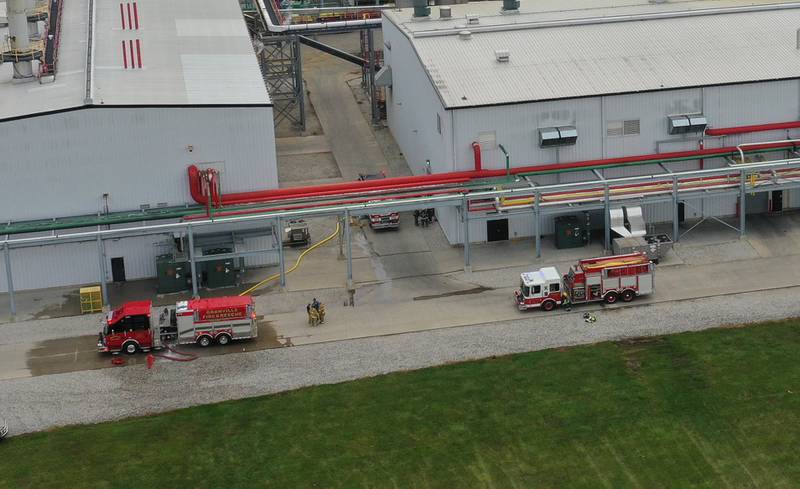 Emergency vehicles responded to a fire Friday, Nov. 4, 2022, at Marquis Energy in Hennepin. The fire was contained, the company said.