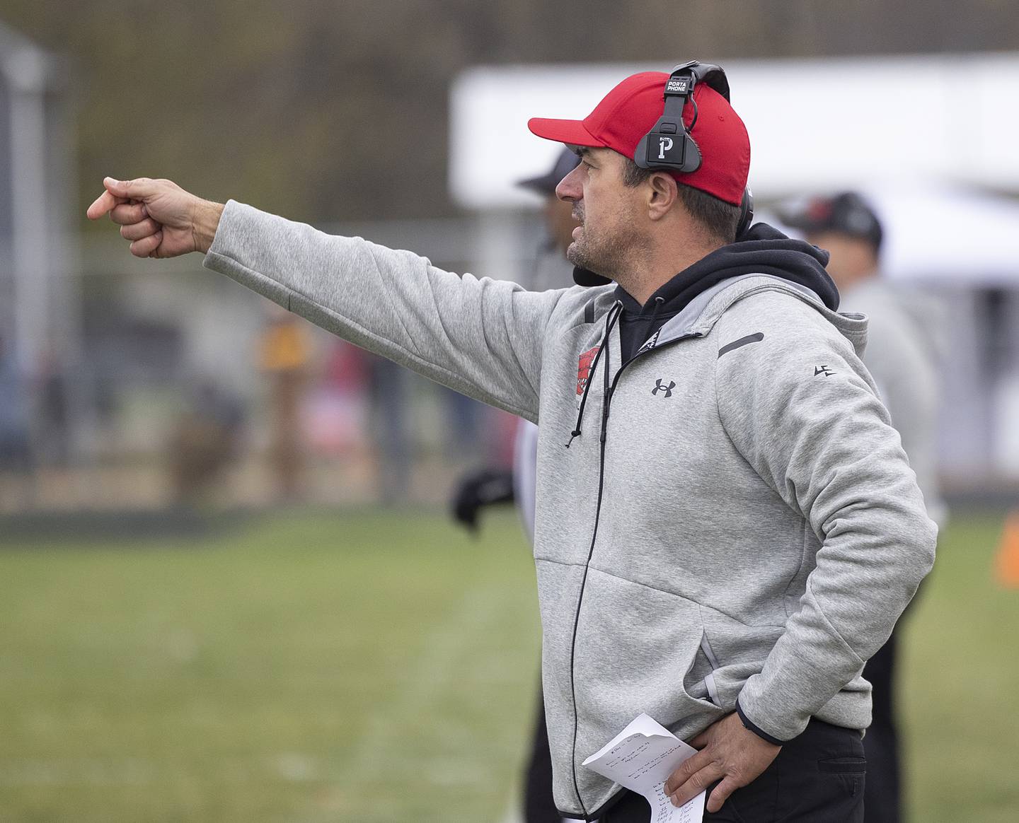 Amboy head coach Scott Payne directs his team Saturday, Nov. 9, 2024, in round two of the 8-man football playoffs.