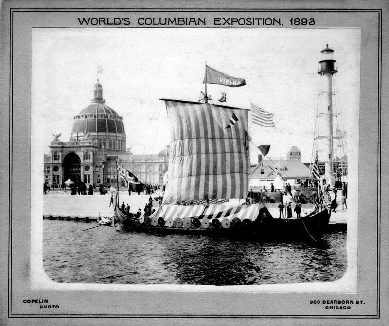 This old photo shows the Viking Ship when it sailed to Chicago and was part of the 1893 Columbian Exposition.