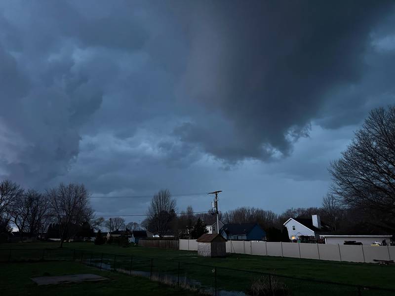 Storm clouds can be seen circling Sandwich near southern DeKalb County around 6:30 a.m. Wednesday, April 5, 2023.