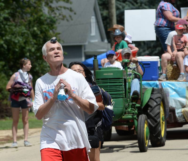 Hacky Sack performer Andy Linder of Geneva performs during the German Valley Days parade on Saturday, July 19, 2025.