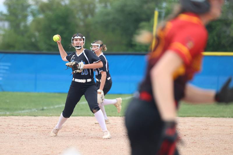 Clifton Central's Bella Kempen throws to first base for an out during Central's 9-3 victory over St. Anne in the Class 1A Dwight Regional quarterfinal game at Central High School.